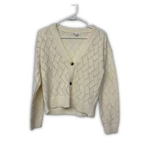 Cream Diamond Knit Open Front Cardigan Sweater Women's Size M Cottagecore